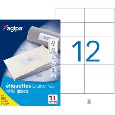 Etiquette adresse jet d'encre et laser 105 x 49,39 mm Agipa blanche - Boîte de 1200