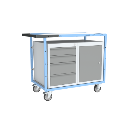 Servante établi équipée, 1 bloc 4 tiroirs + 1 bloc porte, 250 kg