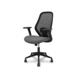 Chaise de bureau- Ergo529, dossier en maille noire, assise en tissu gris, piètement pyramidal, roulettes en nylon