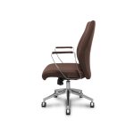 Chaise visiteur Ergo540CS, mécanisme synchrone, similicuir marron, piètement chromé, roulettes chromées