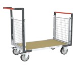 Chariot modulaire grillagé 2 dossiers plateau bois 500 kg 1000 x 600 mm roue TPE en rectangle