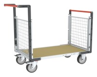 Chariot modulaire grillagé 2 dossiers plateau bois 500 kg 1000 x 600 mm roue TPE en rectangle