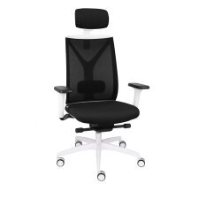 Fauteuil de bureau ergonomique VALIO, tissu et maille, avec accoudoirs 4D et appui-tête, mécanisme synchrone, pieds blancs - Noir