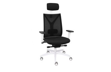 Fauteuil de bureau ergonomique VALIO, tissu et maille, avec accoudoirs 4D et appui-tête, mécanisme synchrone, pieds blancs