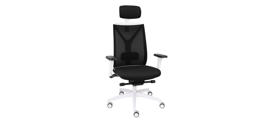 Fauteuil de bureau ergonomique VALIO, tissu et maille, avec accoudoirs 4D et appui-tête, mécanisme synchrone, pieds blancs