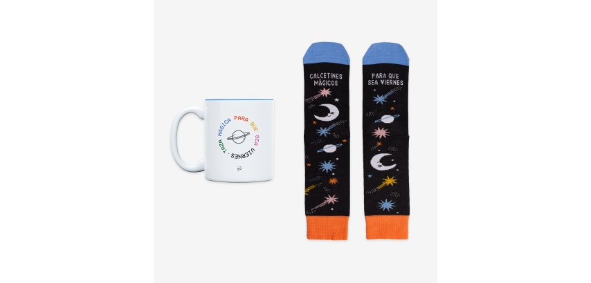 Kit Taza + Calcetines "Mágicos para que sea viernes" Fridaymood talla 36-41