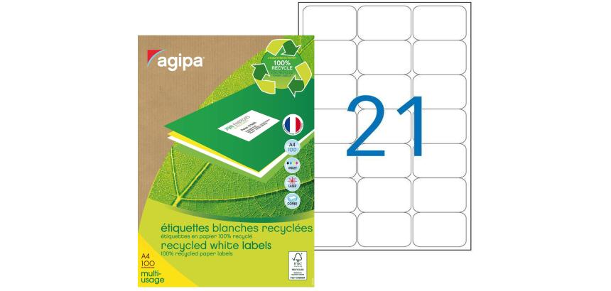 Etiquette adresse multi-usage recyclée 63,5 x 38,1 mm Agipa - Boîte de 2100