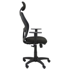 Fauteuil Alocén en maille noire, accoudoirs réglables, tête fixe, siège bali