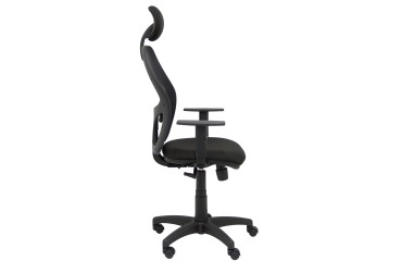 Fauteuil Alocén en maille noire, accoudoirs réglables, tête fixe, siège bali