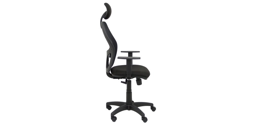 Fauteuil Alocén en maille noire, accoudoirs réglables, tête fixe, siège bali