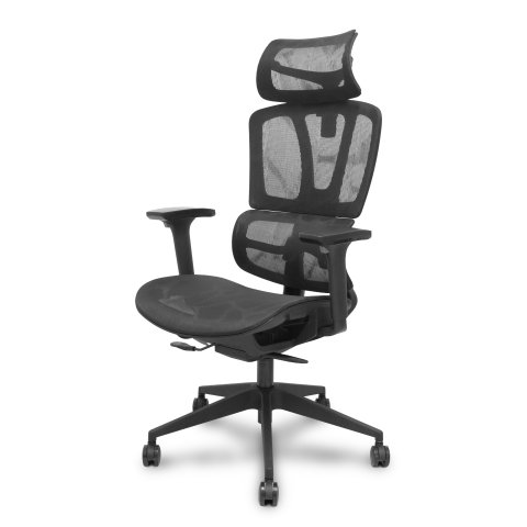 Silla Pro537 traslack malla negra brazos 3D ruedas nailon 60 mm