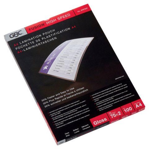 Paquete de fundas de plastificación térmica alta velocidad GBC HighSpeed™ A4, 2 x 75 micras