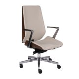Chaise de bureau ergonomique MOON WOOD, bois noyer clair, mécanisme synchrone, accoudoirs fixes, pieds en aluminium