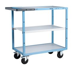 Servante mécano-soudée 3 plateaux mélaminés 250 kg 850 x 500 mm roue caoutchouc