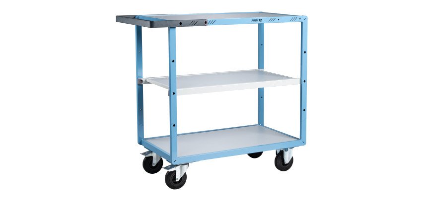 Servante mécano-soudée 3 plateaux mélaminés 250 kg 850 x 500 mm roue caoutchouc