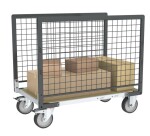 Chariot modulaire grillagé 2 ridelles plateau bois 500 kg 1000 x 600 mm roue TPE en rectangle