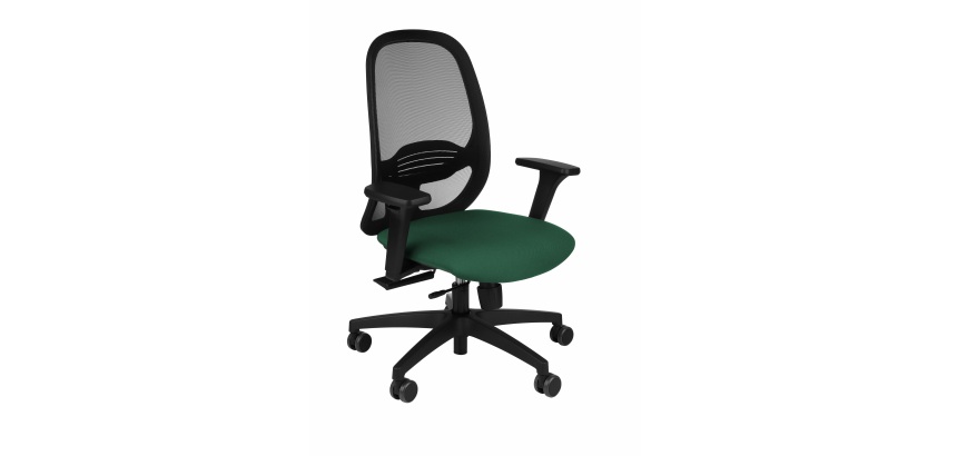Chaise de bureau ergonomique NODI NOIR, Tissu et maille, avec accoudoirs 3D, mécanisme synchrone avec réglage profondeur, pieds noirs