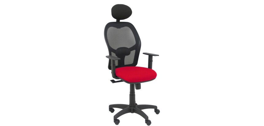 Silla de oficina Alocén malla con brazos regulables y cabecero - Asiento Rojo