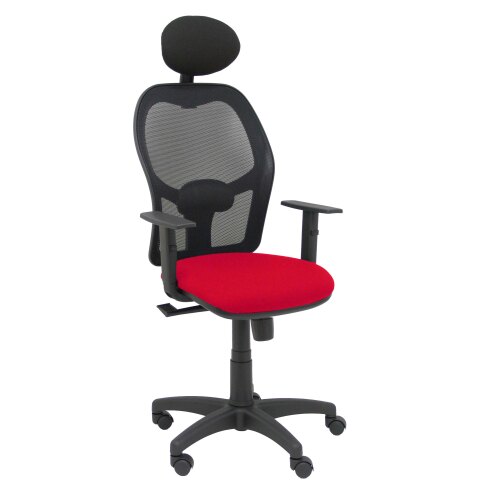 Silla de oficina Alocén malla con brazos regulables y cabecero - Asiento Rojo