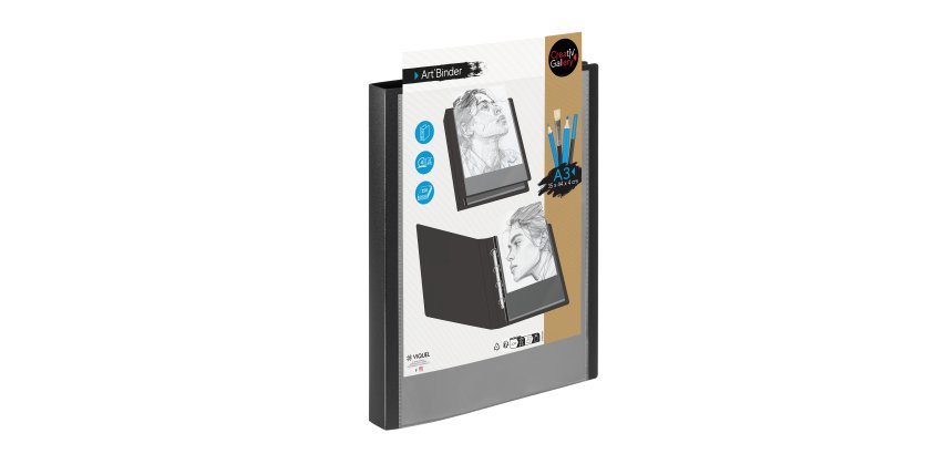 Classeur 4 anneaux  plastifié CREATIV'GALLERY VIQUEL personnalisable A3 - Dos 4 cm -  coloris Noir
