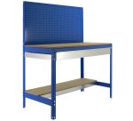 Banco de trabajo Simonwork BT2 con cajón y panel An 120 cm azul/madera