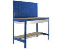 Banco de trabajo Simonwork BT2 con cajón y panel An 120 cm azul/madera