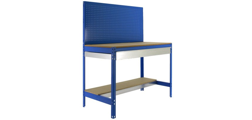 Banco de trabajo Simonwork BT2 con cajón y panel An 120 cm azul/madera