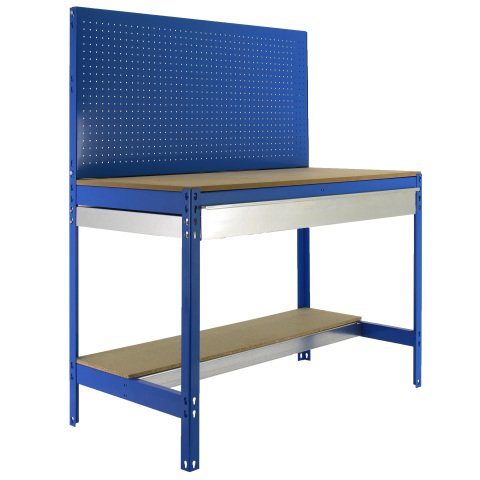 Banco de trabajo Simonwork BT2 con cajón y panel An 120 cm azul/madera