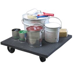 Plateau roulant bois enrobé de caoutchouc 350 kg 600 x 600 mm roue nylon