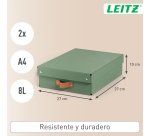 Caja de almacenamiento Leitz Puro con tapa, media baja, 8L, cartón 100% reciclado, paquete de 2 - Verde
