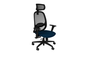 Fauteuil de bureau ergonomique NODI, tissu et maille, avec accoudoirs 3D et appui-tête, mécanisme synchrone, pieds noirs