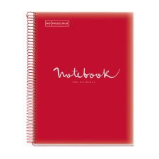 Notebook Emotions, Couverture souple, A4, quadrillage 5x5 mm, 80 feuilles de 1 couleur, Miquelrius, Rouge.
