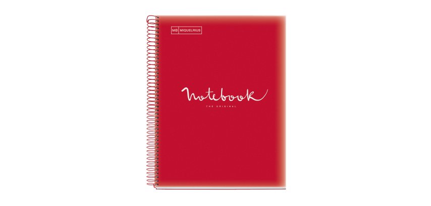 Notebook Emotions, Couverture souple, A4, quadrillage 5x5 mm, 80 feuilles de 1 couleur, Miquelrius, Rouge.
