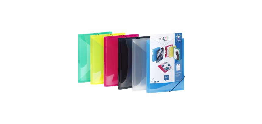 Chemise à élastique 3 rabats polypropylène personnalisable Viquel Propyglass 23 x 32 cm - dos 1,5 cm – couleurs assorties