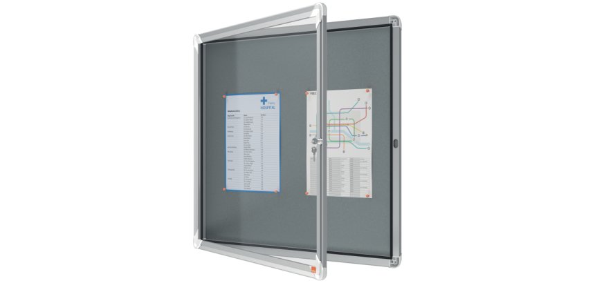 Vitrina NOBO Premium Plus con fondo de fieltro 6xA4, gris