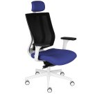 Ergonomischer Bürostuhl MAXPRO WEISS, Stoff und Netz, mit 2D-Armlehnen und Kopfstütze, Synchronmechanismus, weiße Füße