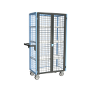 Servante grillagée 4 côtés, verrouillable, avec 3 étagères, plateau bois, 850 x 500 mm, 250 kg