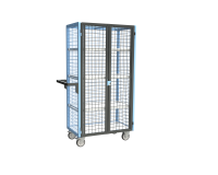 Servante grillagée 4 côtés, verrouillable, avec 3 étagères, plateau bois, 850 x 500 mm, 250 kg