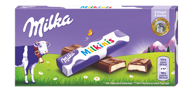 Baritas de chocolate con leche Milka+Choco Milkinis 87,5 g -  Caja de  20 unidades