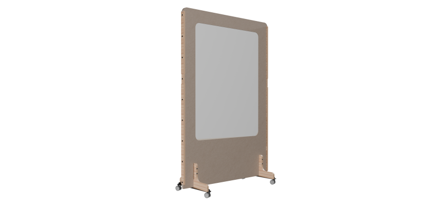 Cloison acoustique Enzo PET 24 mm avec tableau d'écriture émaillé blanc  - sur roulettes  L 120 x H 170 cm