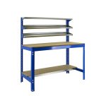 Banco de trabajo Simonwork BT1 con 3 estantes An 120 cm azul/madera