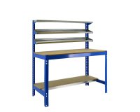 Banco de trabajo Simonwork BT1 con 3 estantes An 120 cm azul/madera