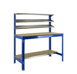 Banco de trabajo Simonwork BT1 con 3 estantes An 120 cm azul/madera