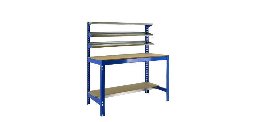 Banco de trabajo Simonwork BT1 con 3 estantes An 120 cm azul/madera