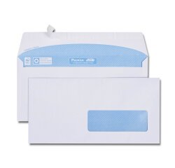 Enveloppe blanche DL 110x220 90 g/m² fenêtre 35x100 bande de protection - Boîte de 500