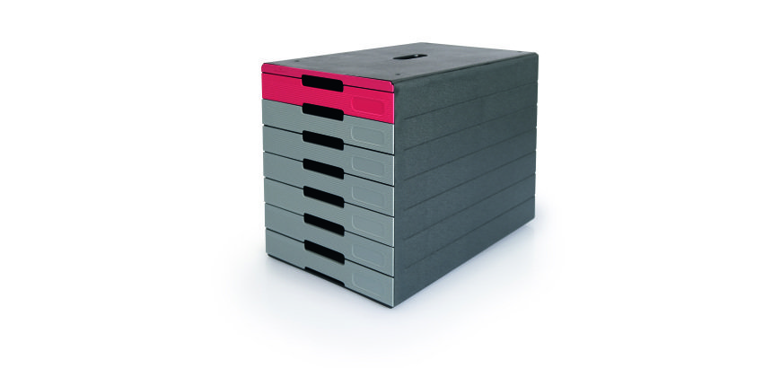 Module de classement Durable Idealbox Pro Plus 7 tiroirs gris/rouge