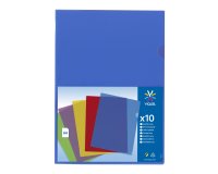 Chemise coin plastique VIQUEL A4 polypropylène 13/100e transparente couleurs assorties – Paquet de 10