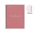 Notebook Eco Emotions, Carton recyclé, A4, quadrillage 5x5 mm, 80 feuilles de 1 couleur, Miquelrius, Rose.
