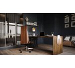Chaise de bureau ergonomique Moon Wood Simili cuir, avec appui-tête, accoudoirs 3D, mécanisme synchrone + réglage profondeur d'assise, pieds chromé