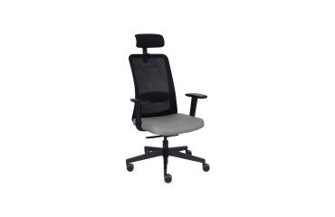 Ergonomische bureaustoel Nico, stof en mesh, 3D armleuningen, hoofdkussen, synchroonmechanisme + zitdiepteverstelling
